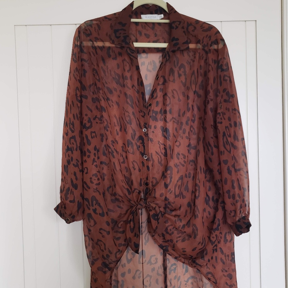 MINKPINK oversized chiffon leopard shirt